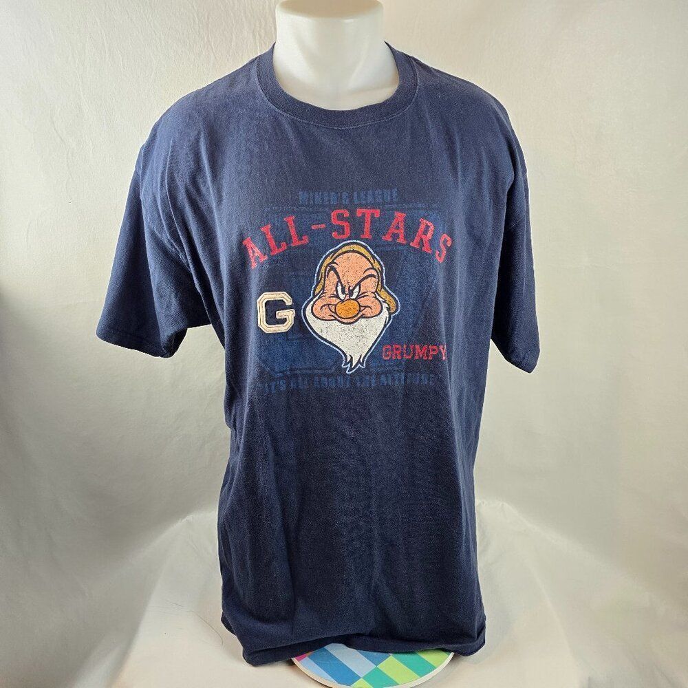 Disney Store Grumpy T Shirt Mens 2XL Navy Blue All Stars Graphic Tee Snow White